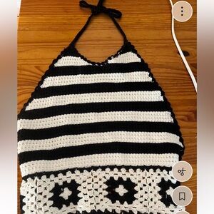 SHEIN Monochrome Striped Crochet Halter Top